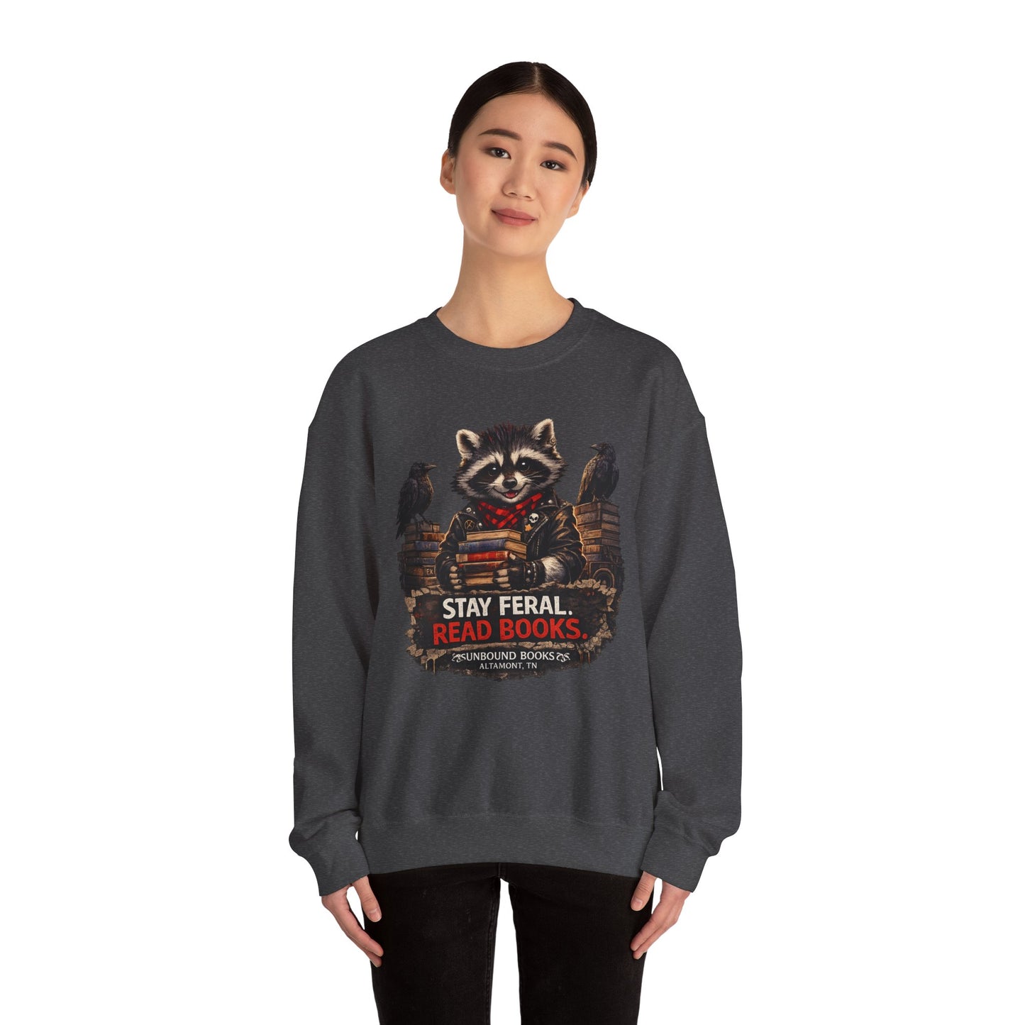 Raccoon 'Stay Feral, Read Books' Crewneck Sweatshirt