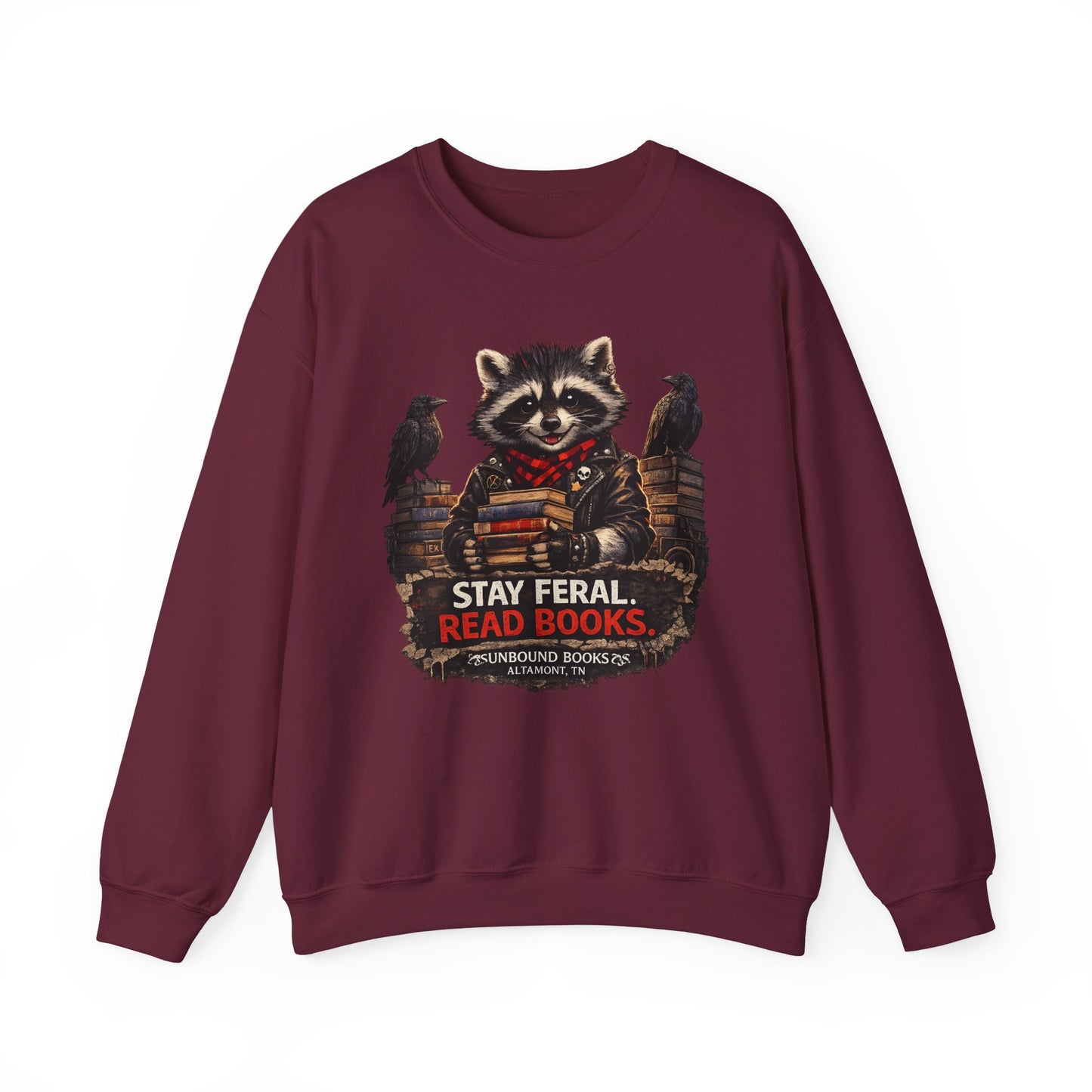 Raccoon 'Stay Feral, Read Books' Crewneck Sweatshirt