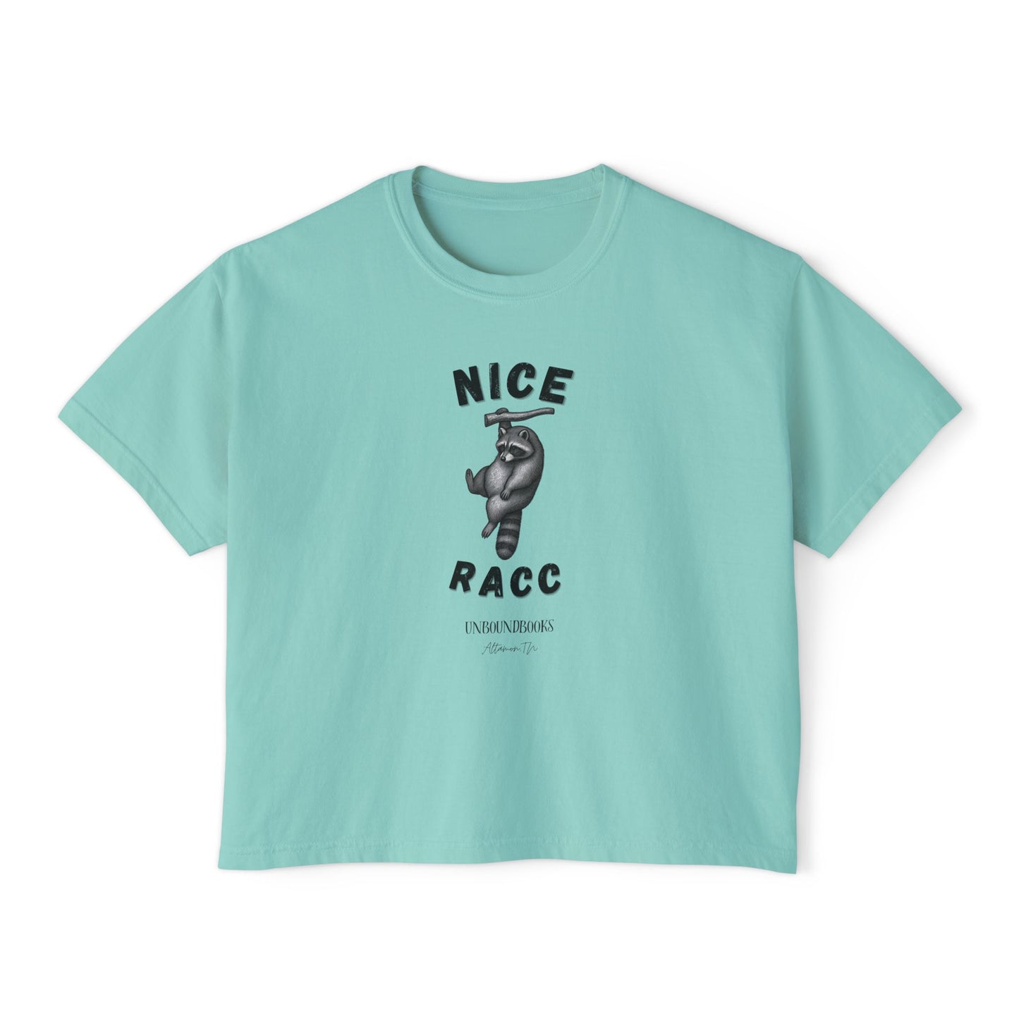 Nice Racc Crop Tee — Women's Boxy Graphic T‑Shirt with Sloth Illustration