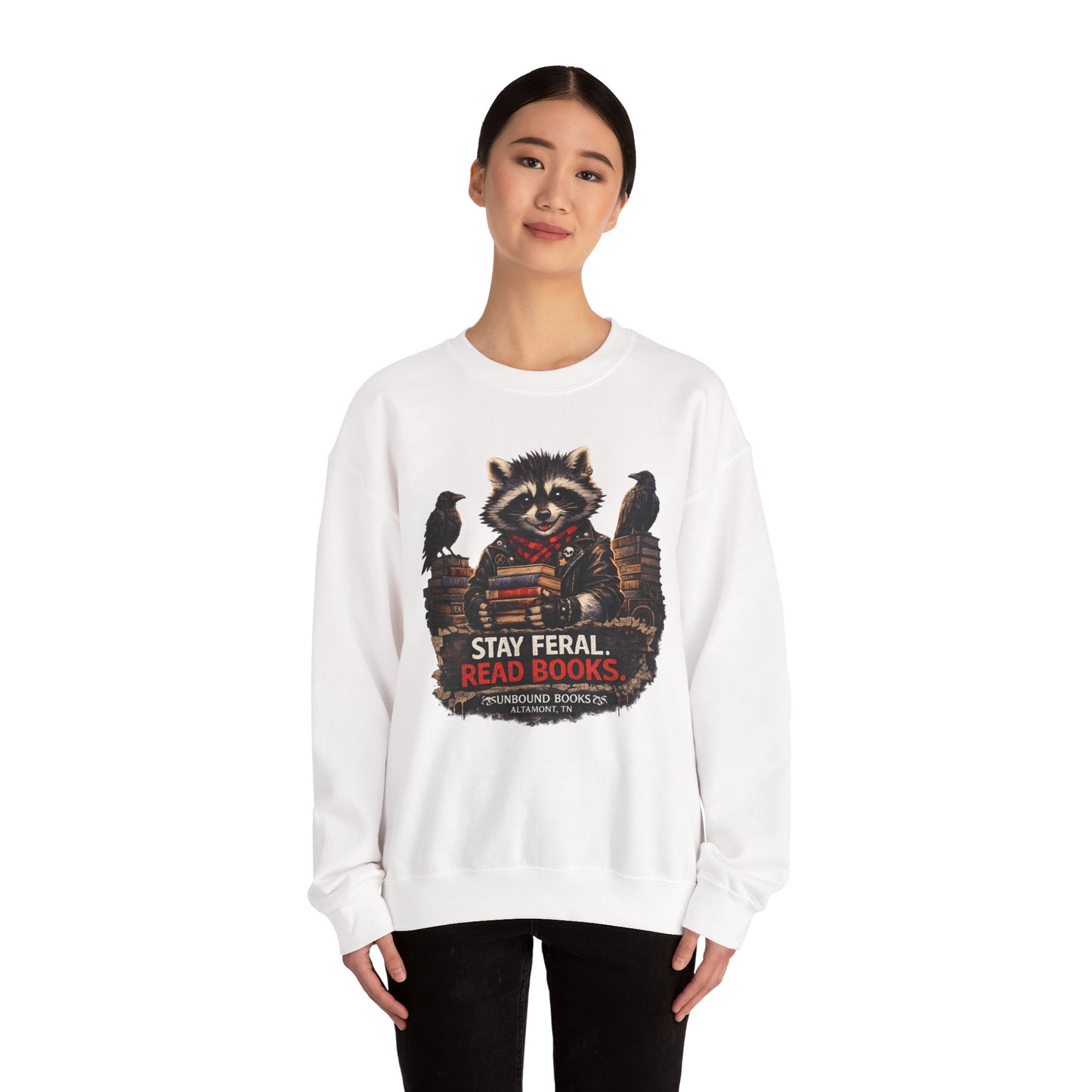 Raccoon 'Stay Feral, Read Books' Crewneck Sweatshirt
