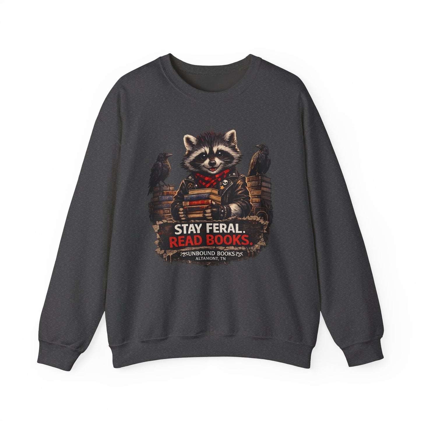 Raccoon 'Stay Feral, Read Books' Crewneck Sweatshirt