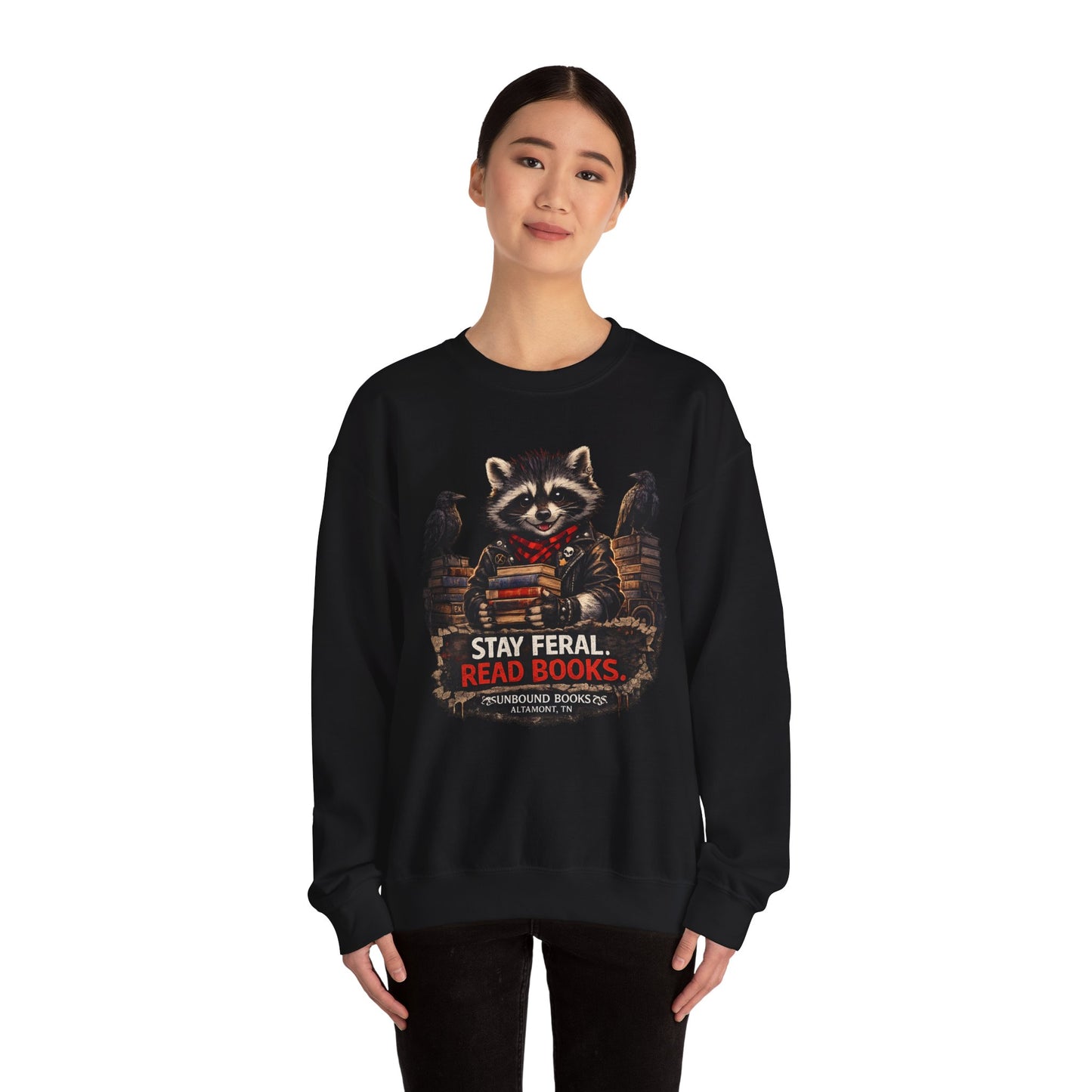Raccoon 'Stay Feral, Read Books' Crewneck Sweatshirt
