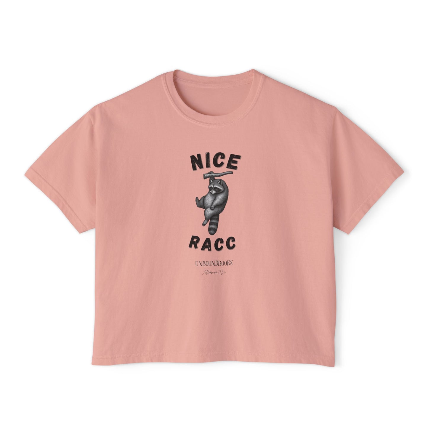 Nice Racc Crop Tee — Women's Boxy Graphic T‑Shirt with Sloth Illustration