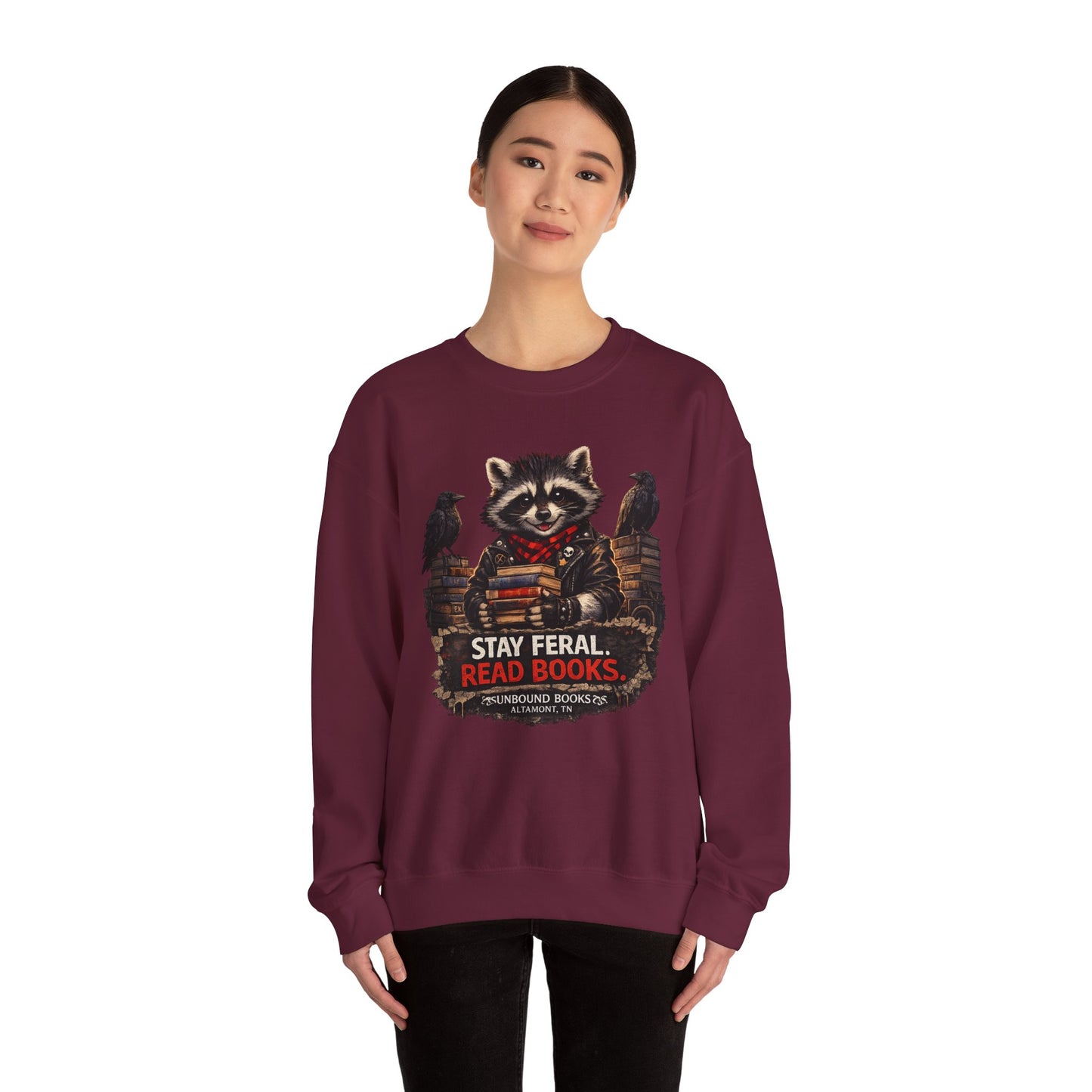 Raccoon 'Stay Feral, Read Books' Crewneck Sweatshirt