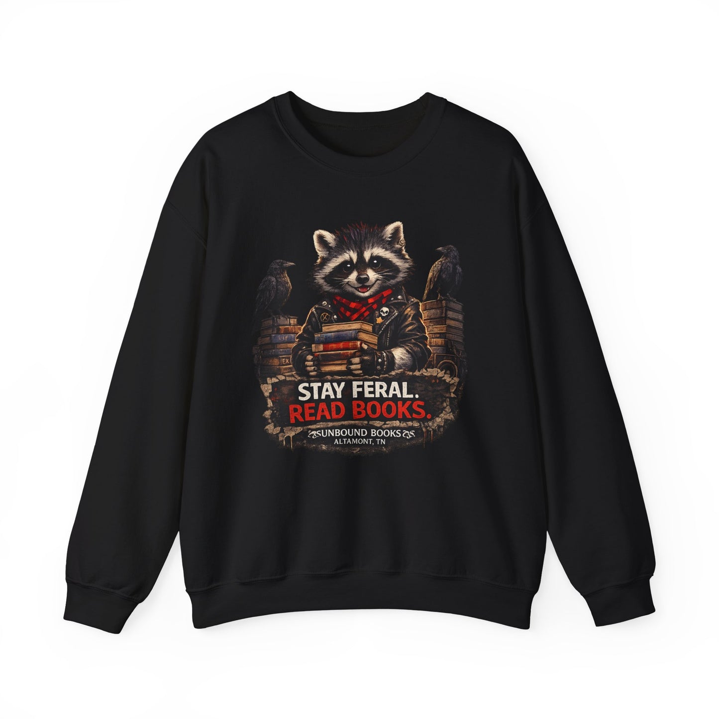 Raccoon 'Stay Feral, Read Books' Crewneck Sweatshirt