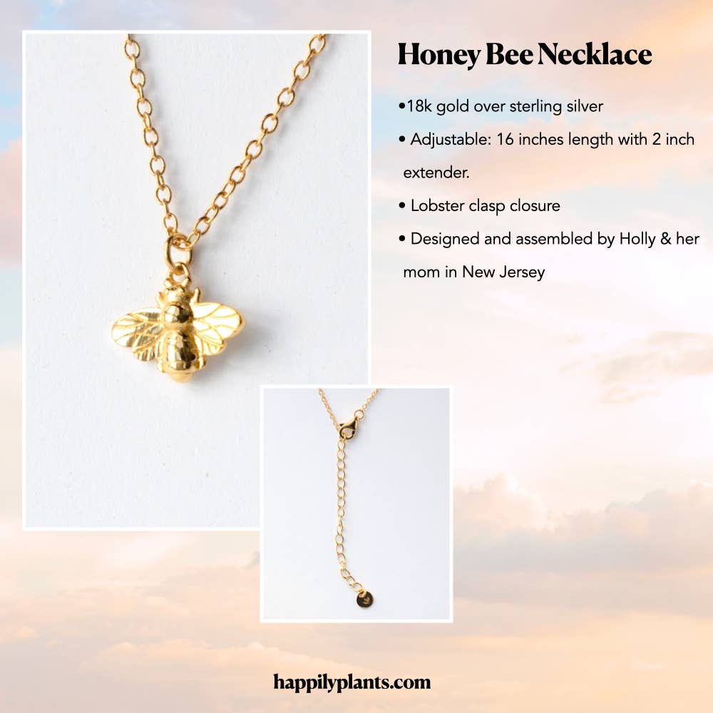 Bee Necklace, 18k Gold Bee Jewelry