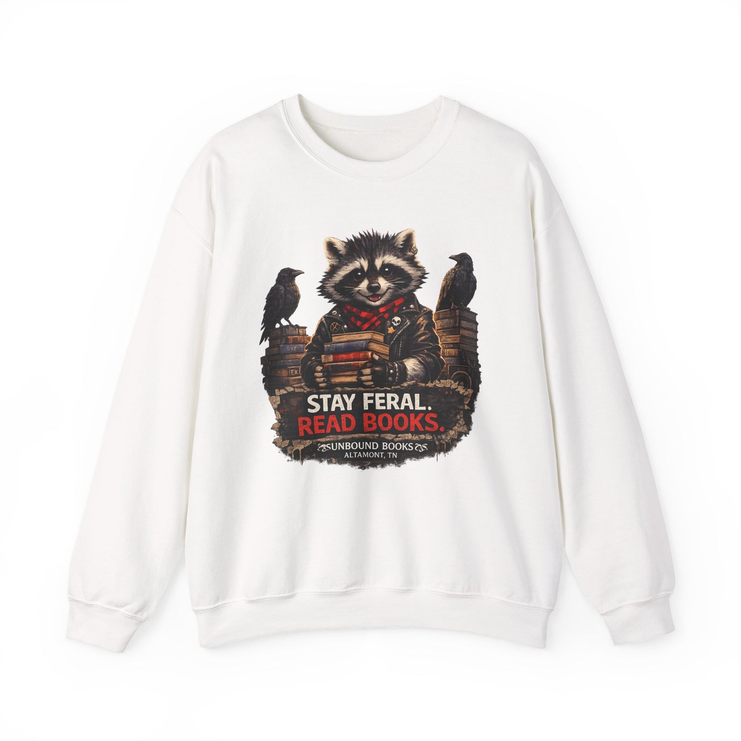 Raccoon 'Stay Feral, Read Books' Crewneck Sweatshirt