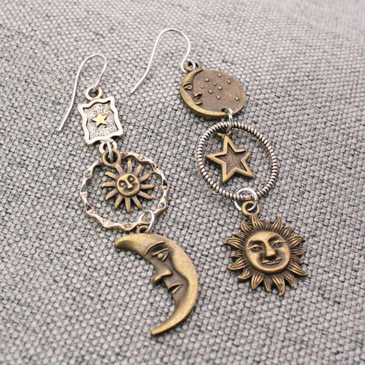 Celestial Dream Linear Sun Moon Earrings